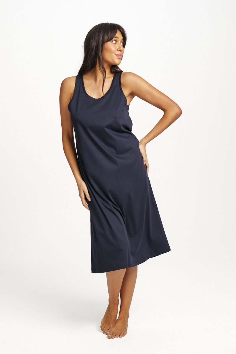 Supima Cotton Long Tank Nightie Navy