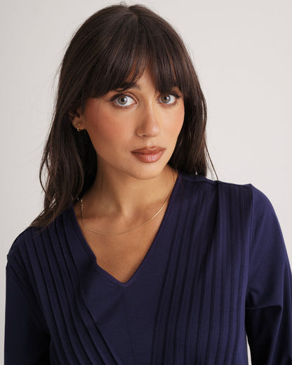 Supima Cotton Long Sleeve Pintuck Nightie Midnight