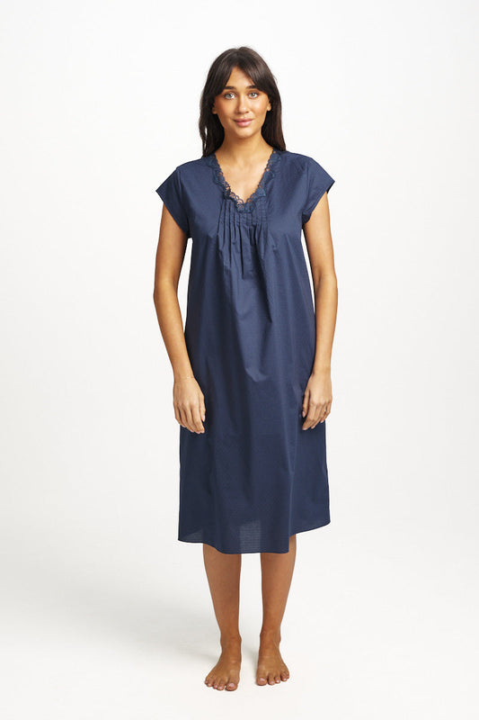 New Cotton Spot Cap Sleeve Nightie Navy LL861