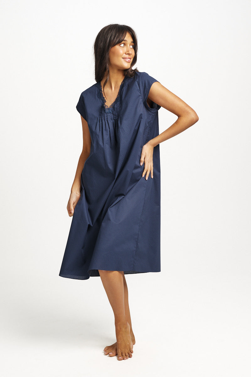 New Cotton Spot Cap Sleeve Nightie Navy LL861