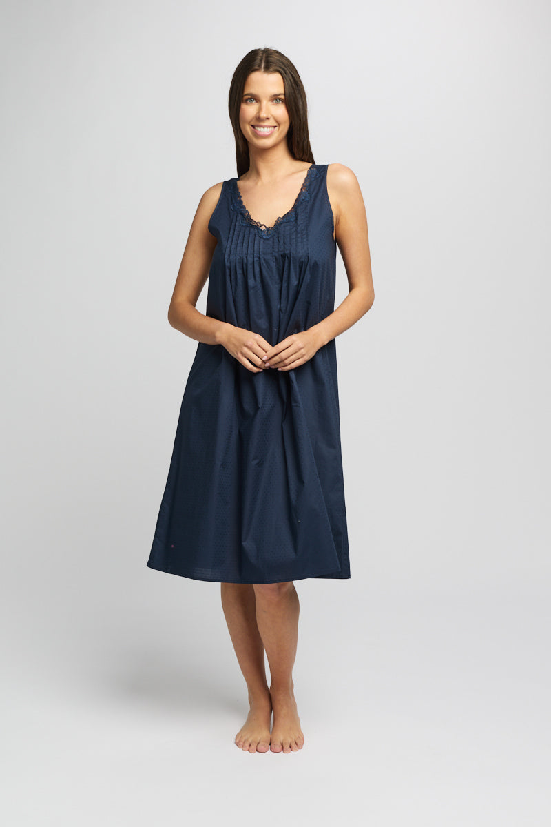 Cotton Spot Built Up Shoulder Nightie  Navy LL863