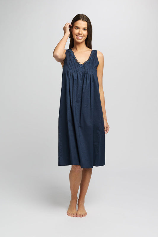 Cotton Spot Built Up Shoulder Nightie  Navy LL863