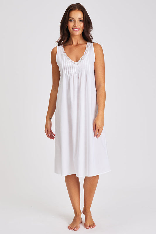 Cotton Spot Built Up Shoulder Nightie White LL863