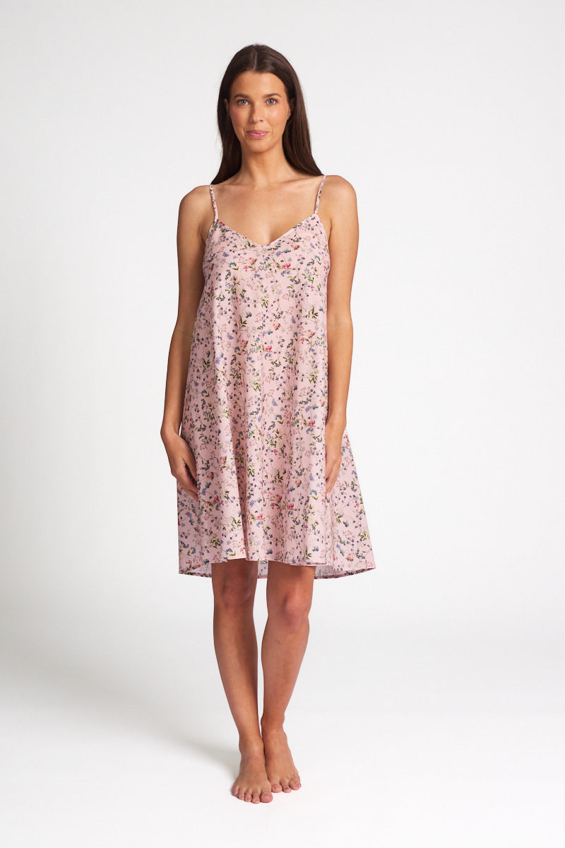 Pure Cotton Voile A-Line Nightie Botanical Pink