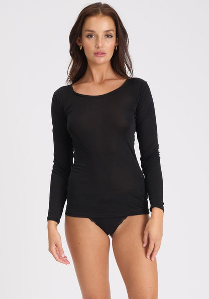 Silk Jersey Long Sleeve Top Black