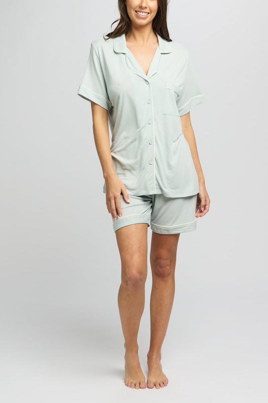 Morning Honey Jersey Piped PJ Set - Mint